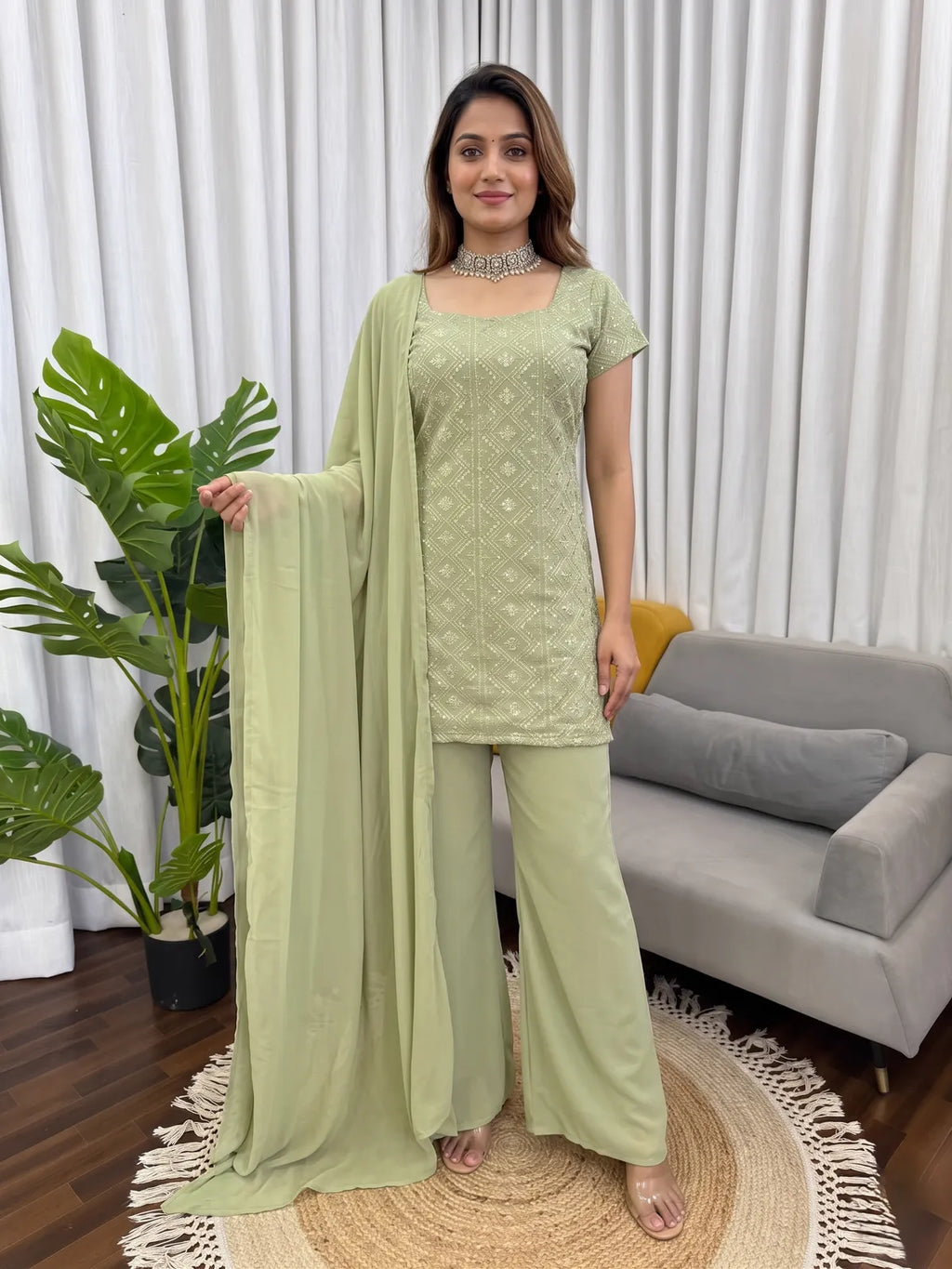 Designer Faux Georgette Boot Cut Suit Set with Dupatta