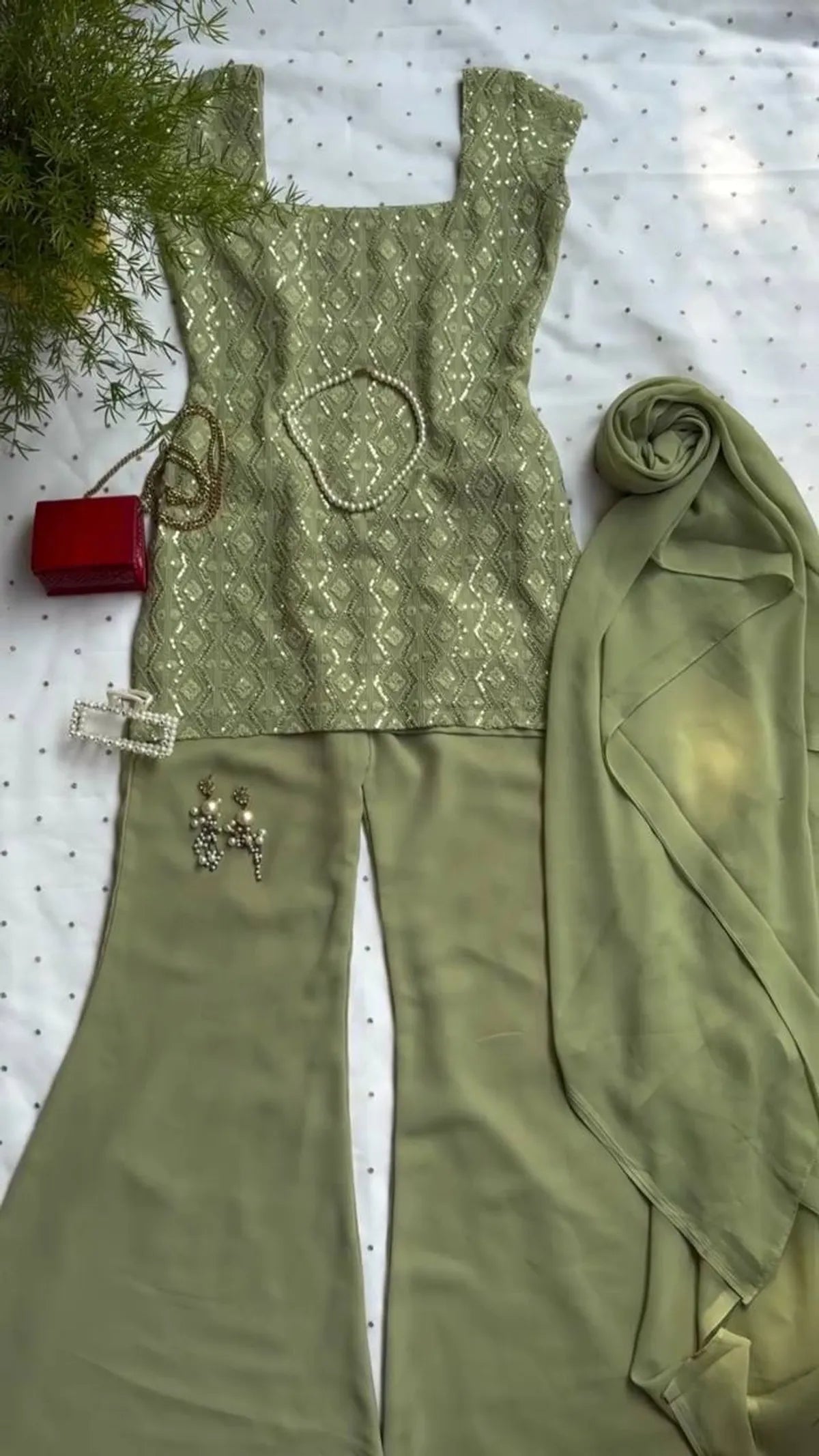 Designer Faux Georgette Boot Cut Suit Set with Dupatta