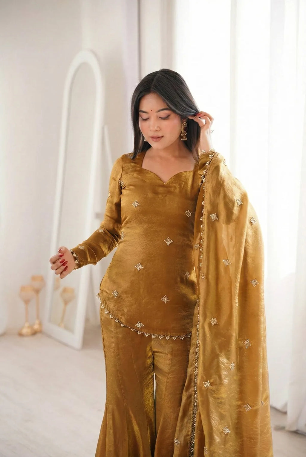Premium Fendy Silk Sharara Suit Set with Dupatta for Women | Party, Wedding & Festive Wear