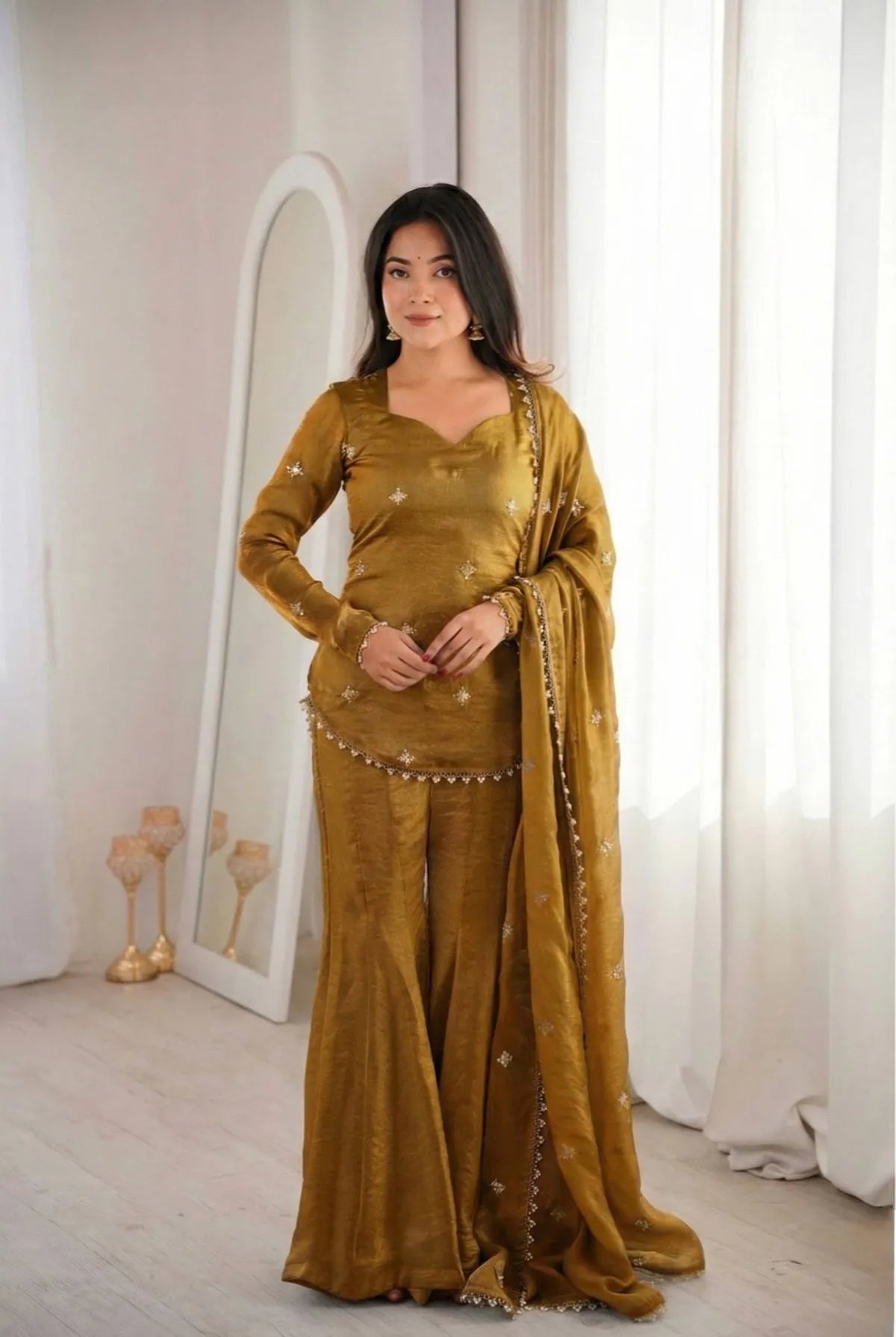 Premium Fendy Silk Sharara Suit Set with Dupatta for Women | Party, Wedding & Festive Wear