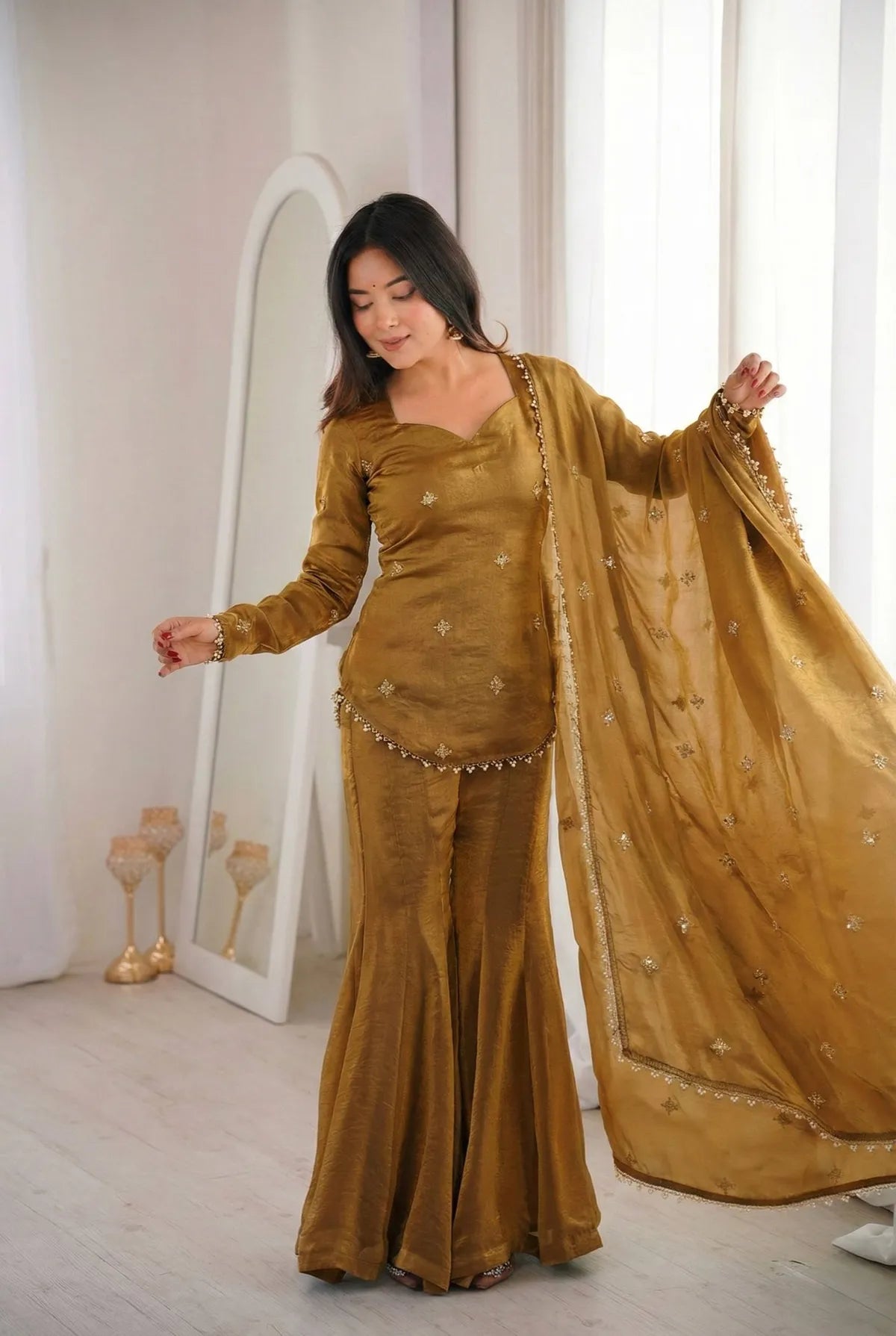 Premium Fendy Silk Sharara Suit Set with Dupatta for Women | Party, Wedding & Festive Wear