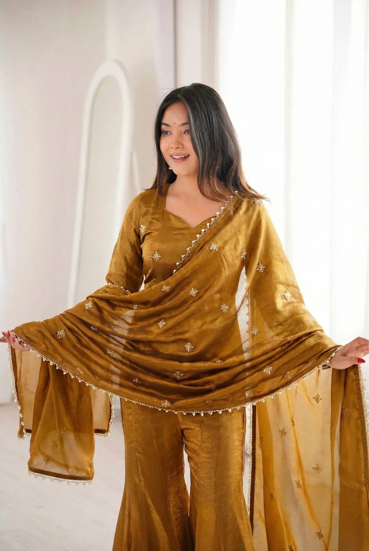 Premium Fendy Silk Sharara Suit Set with Dupatta for Women | Party, Wedding & Festive Wear