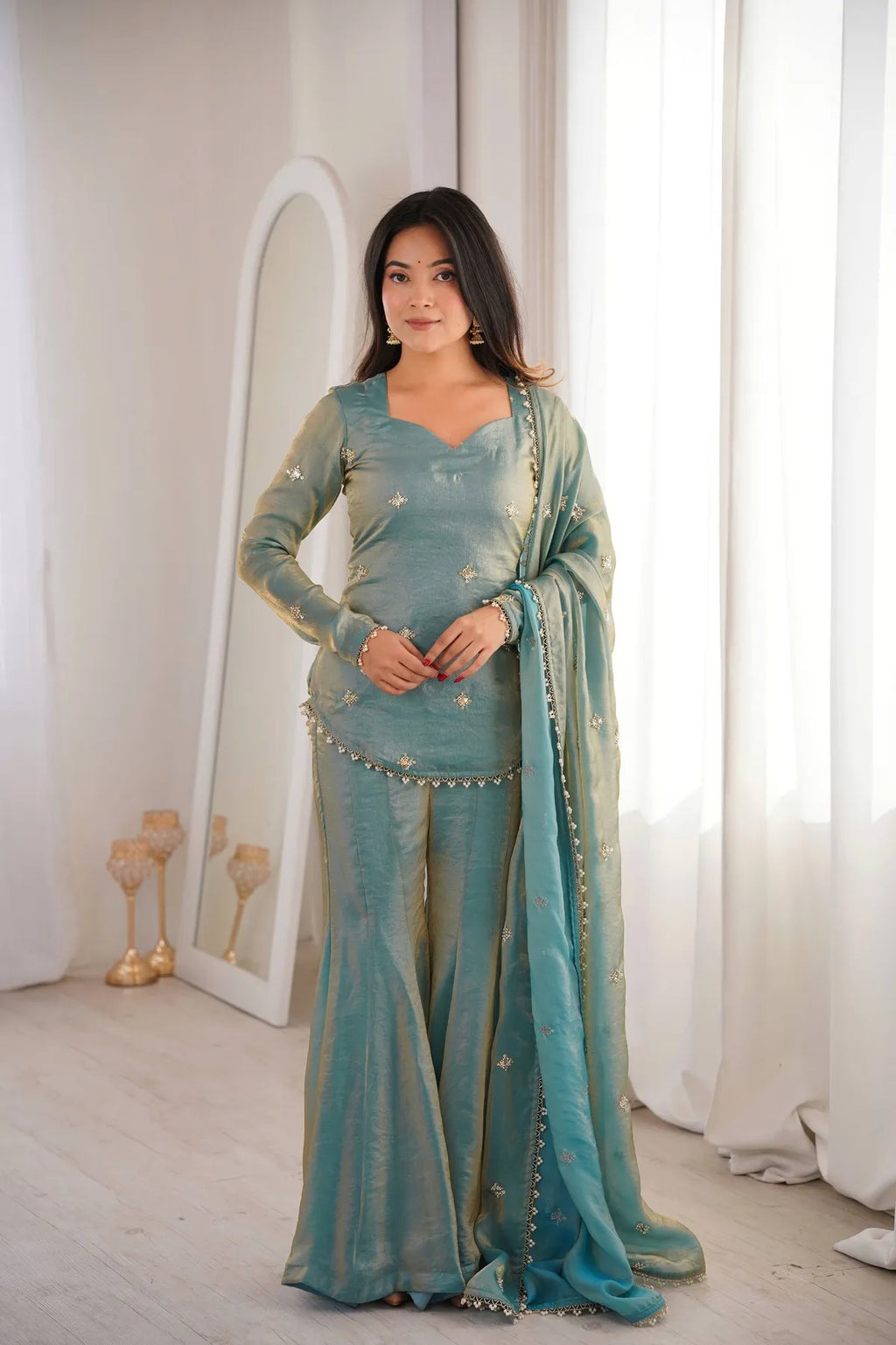 Premium Fendy Silk Sharara Suit Set with Dupatta for Women | Party, Wedding & Festive Wear