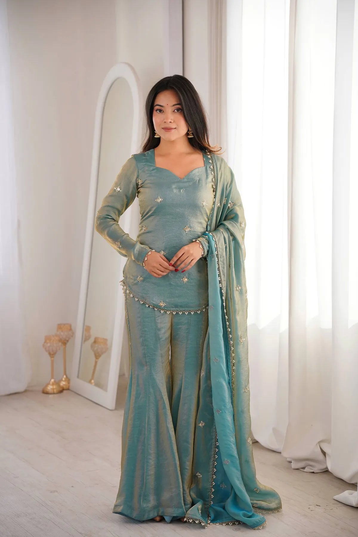 Premium Fendy Silk Sharara Suit Set with Dupatta for Women | Party, Wedding & Festive Wear