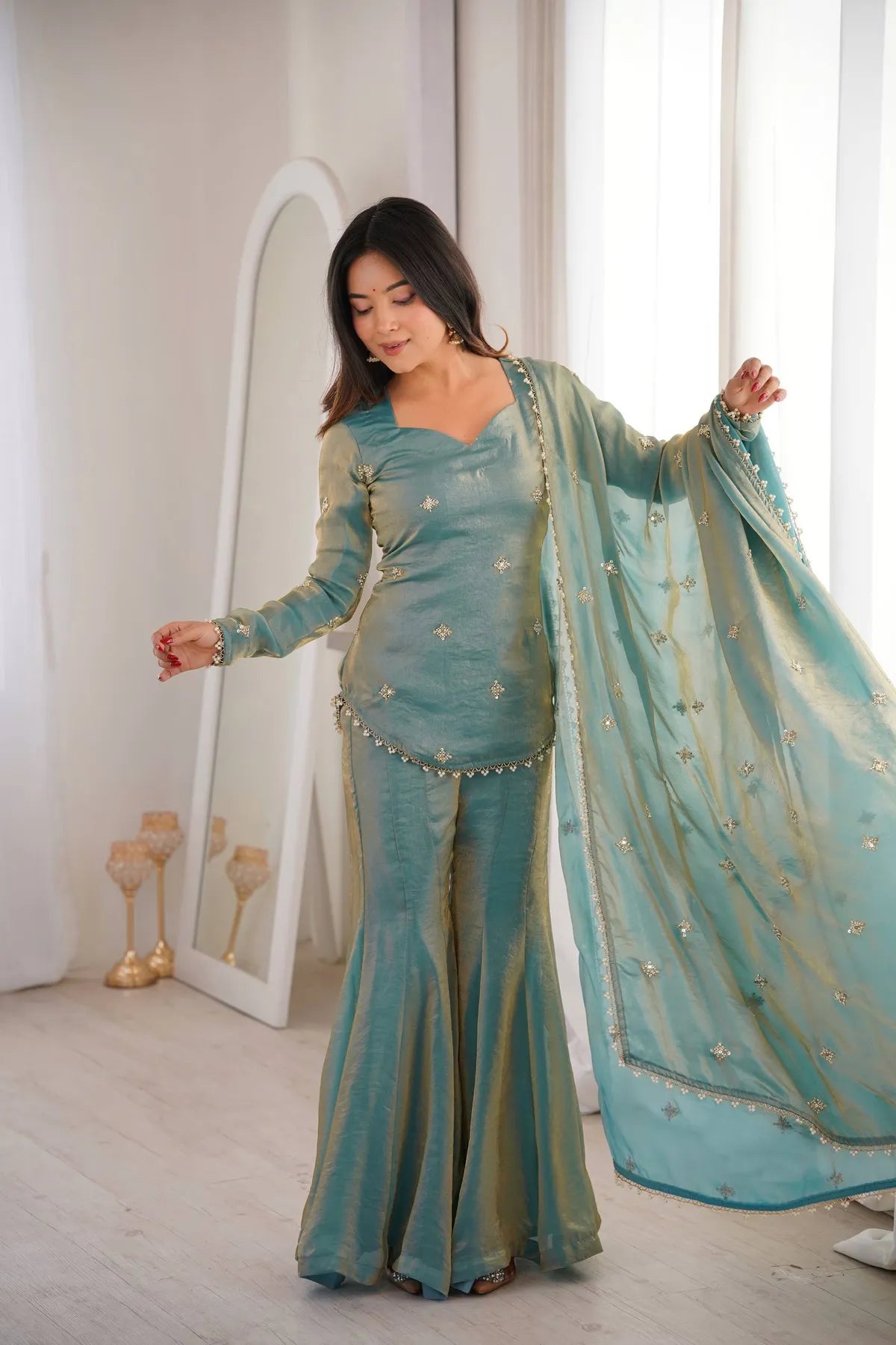 Premium Fendy Silk Sharara Suit Set with Dupatta for Women | Party, Wedding & Festive Wear