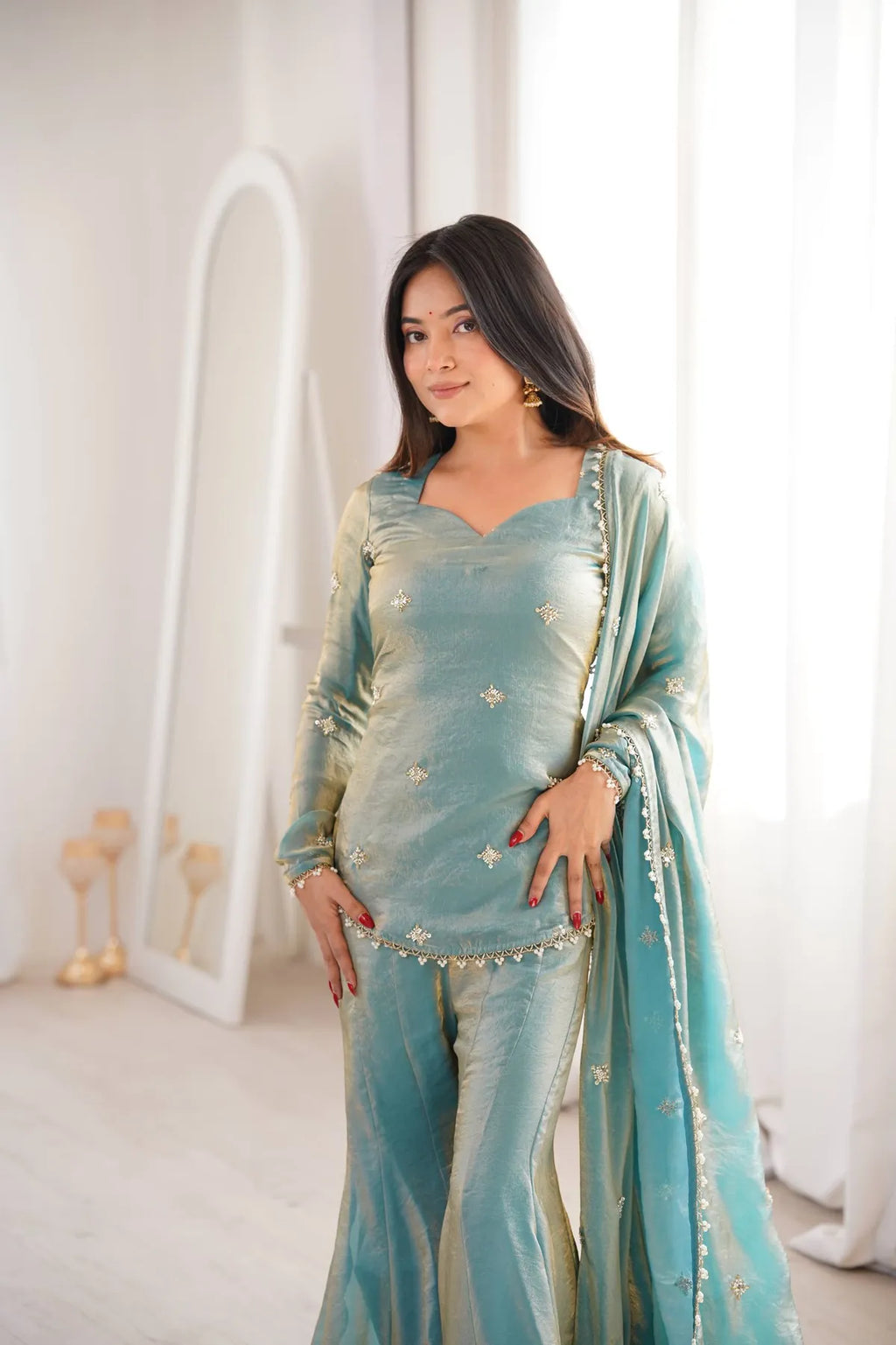 Premium Fendy Silk Sharara Suit Set with Dupatta for Women | Party, Wedding & Festive Wear
