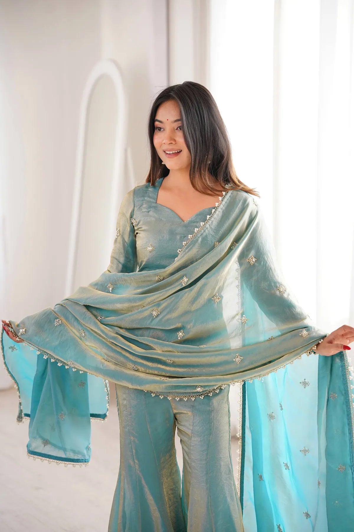 Premium Fendy Silk Sharara Suit Set with Dupatta for Women | Party, Wedding & Festive Wear