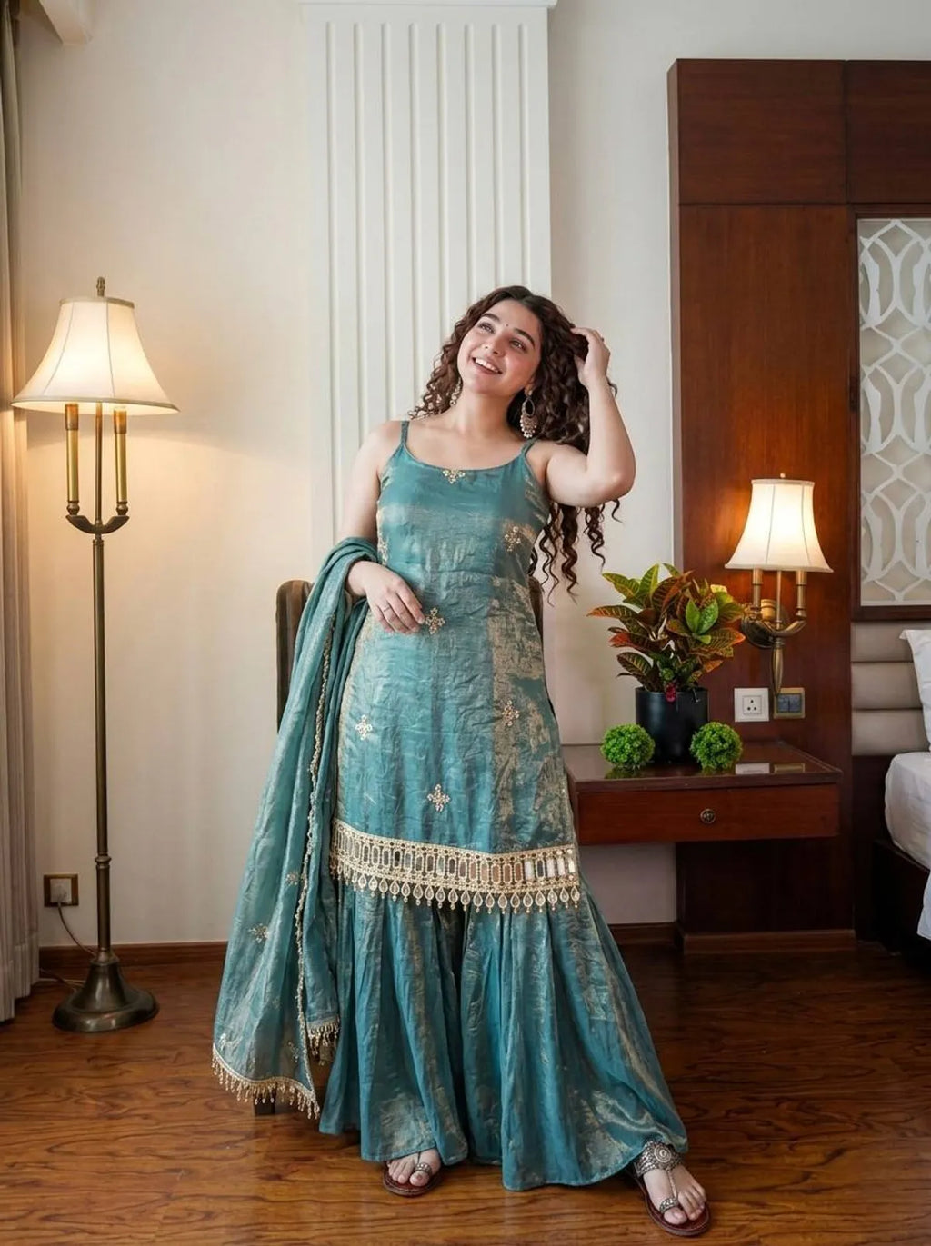 Zariya Fendy Silk Sharara Set for Women | Premium Ethnic Kurta, Sharara & Dupatta | Festive, Wedding & Party Wear