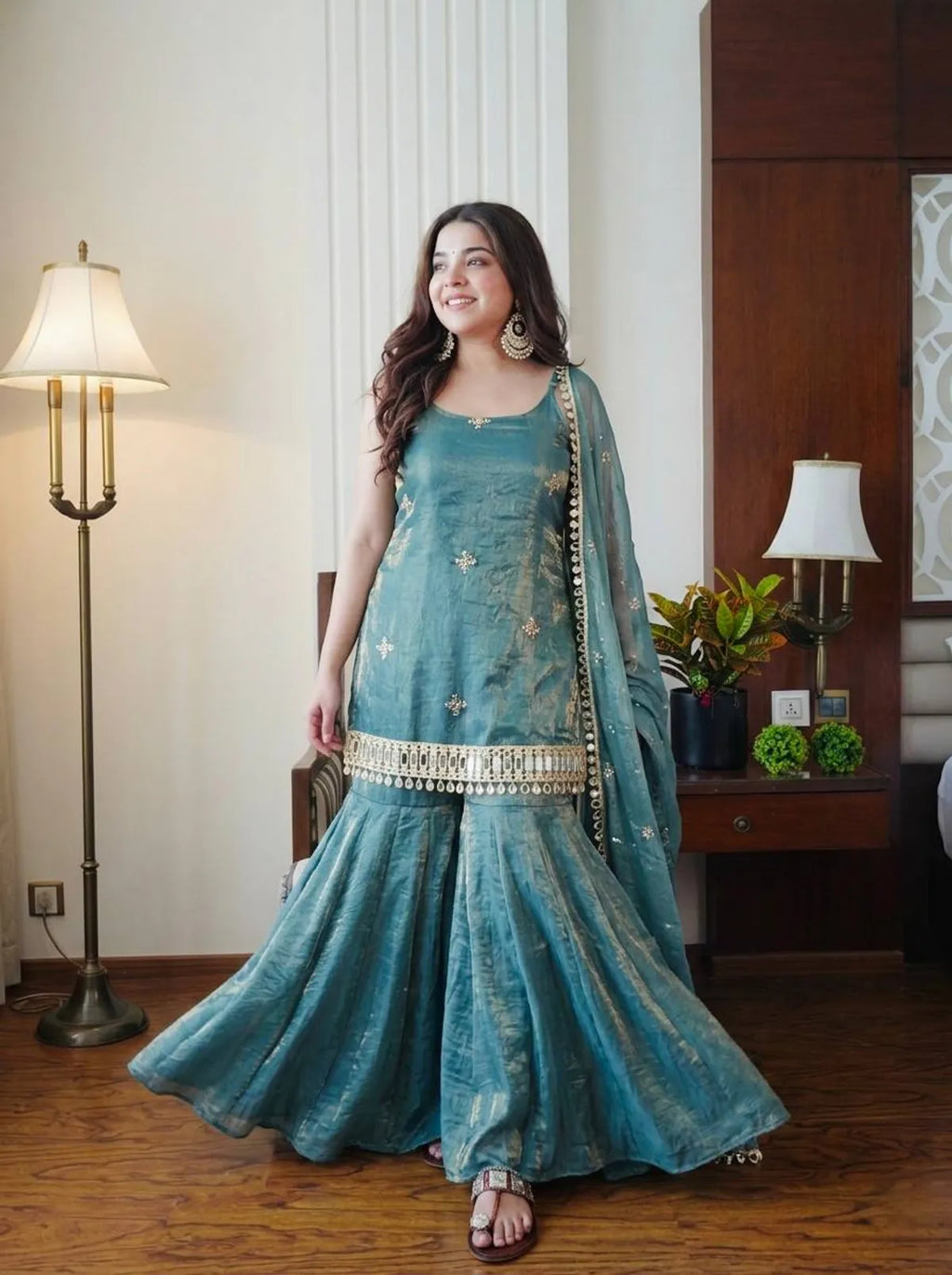 Zariya Fendy Silk Sharara Set for Women | Premium Ethnic Kurta, Sharara & Dupatta | Festive, Wedding & Party Wear
