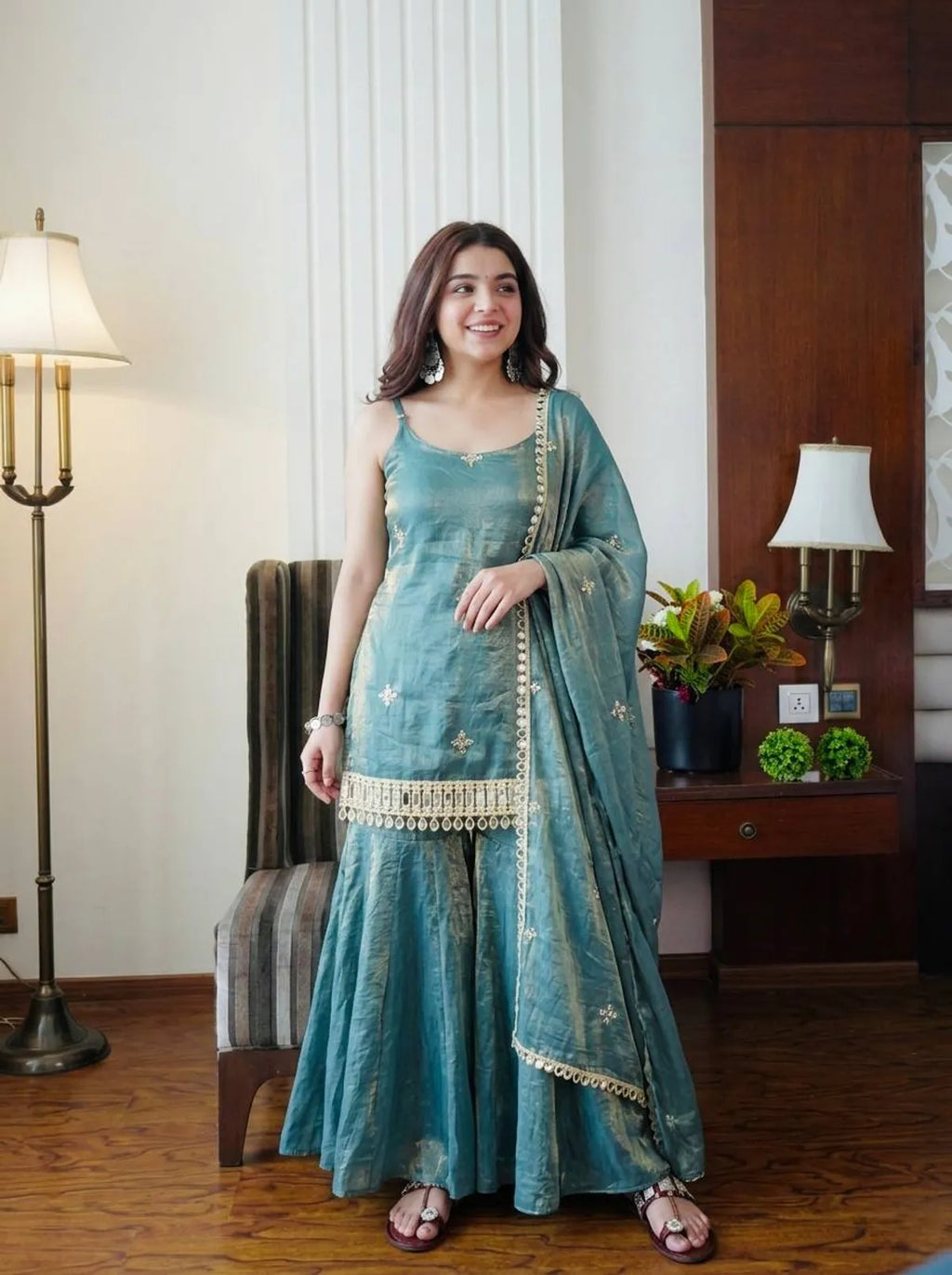 Zariya Fendy Silk Sharara Set for Women | Premium Ethnic Kurta, Sharara & Dupatta | Festive, Wedding & Party Wear