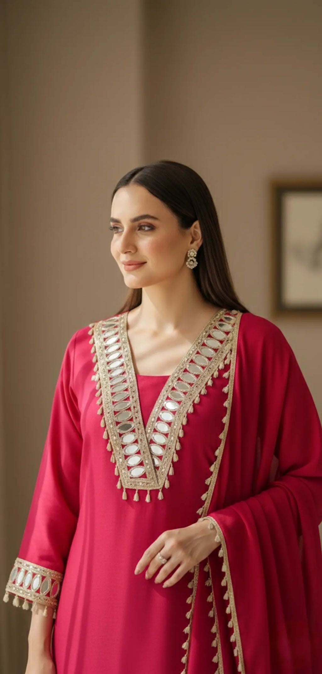 Black Velvet Mirror Work Festive Kurta Pant & Dupatta Set