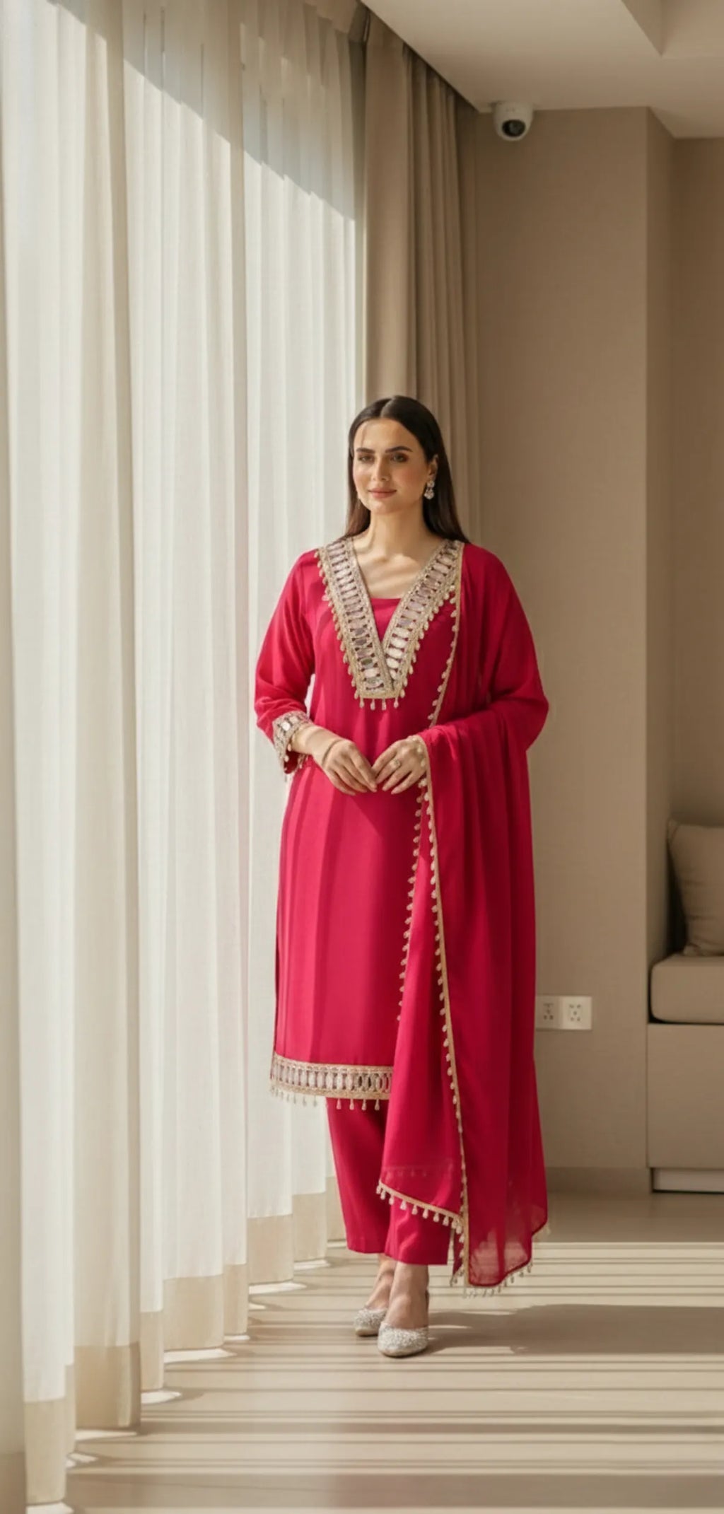 Black Velvet Mirror Work Festive Kurta Pant & Dupatta Set