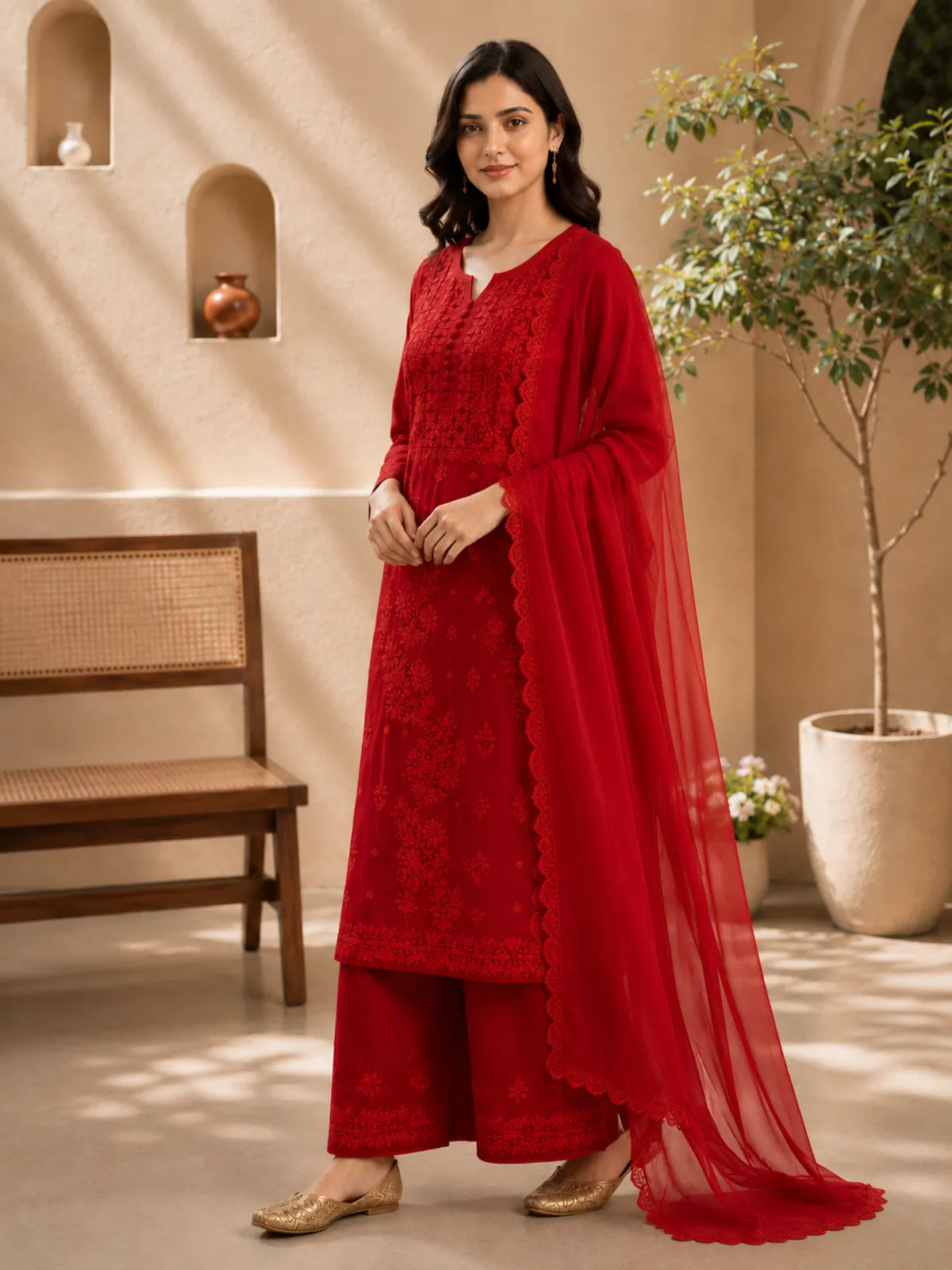 Chikankari Embroidered Kurta Set with Dupatta for Women