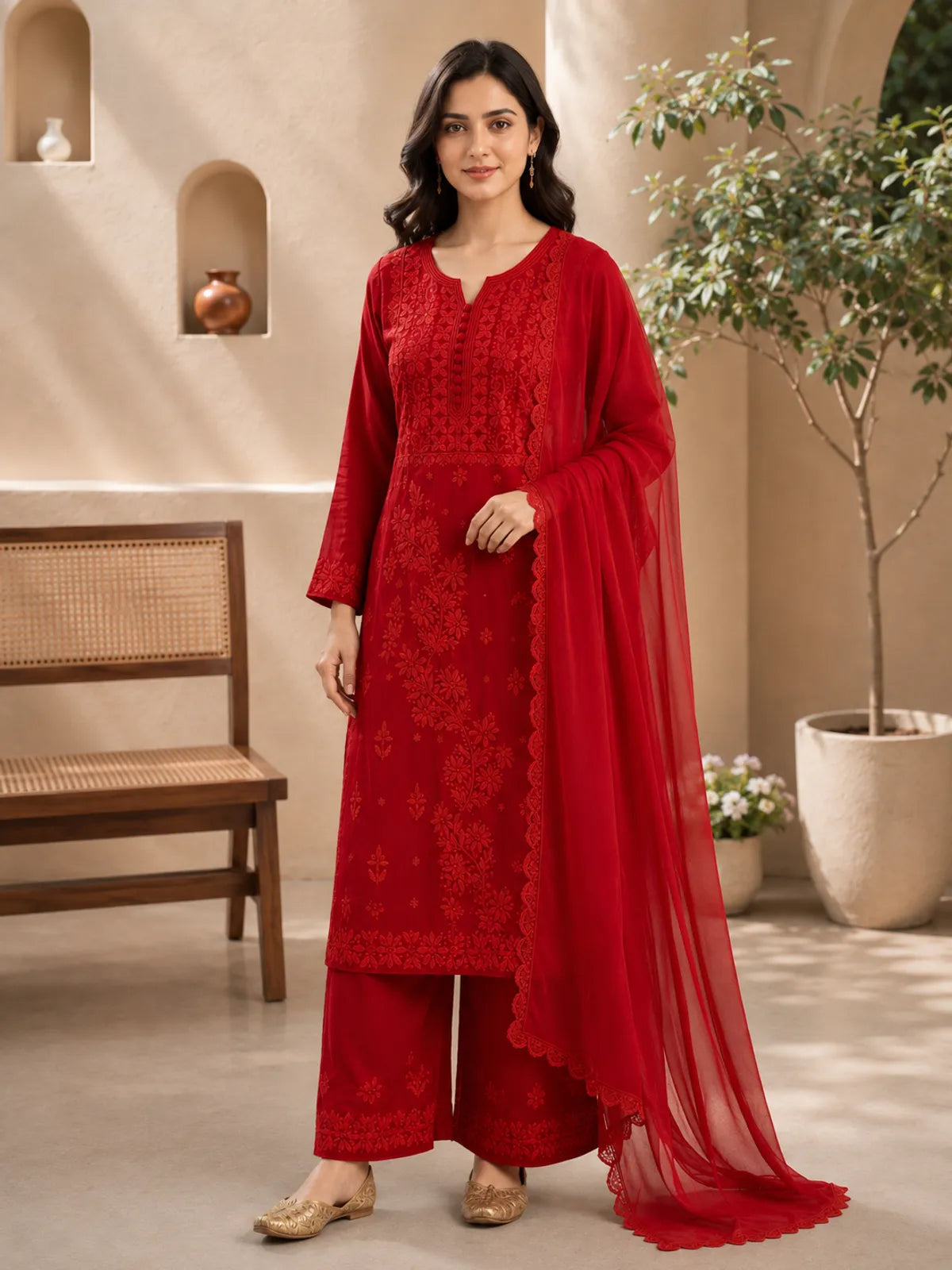 Chikankari Embroidered Kurta Set with Dupatta for Women