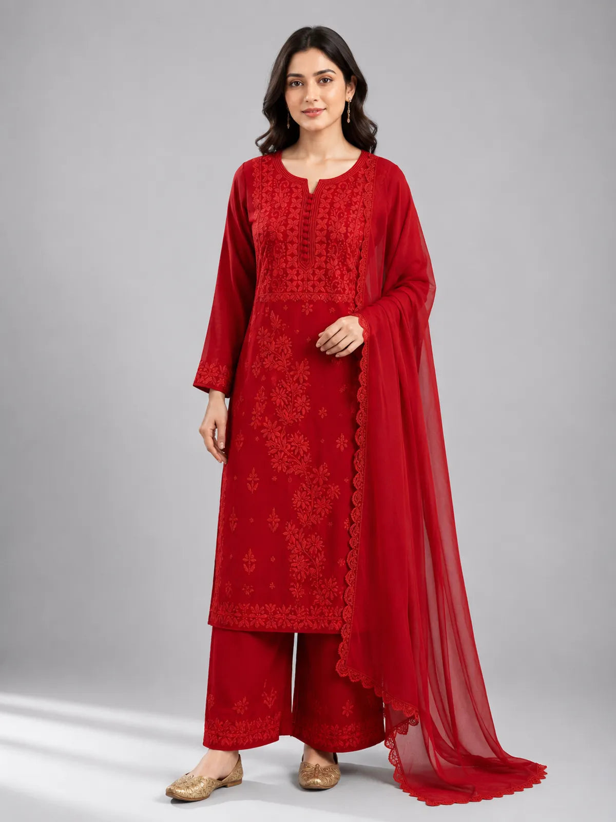 Chikankari Embroidered Kurta Set with Dupatta for Women